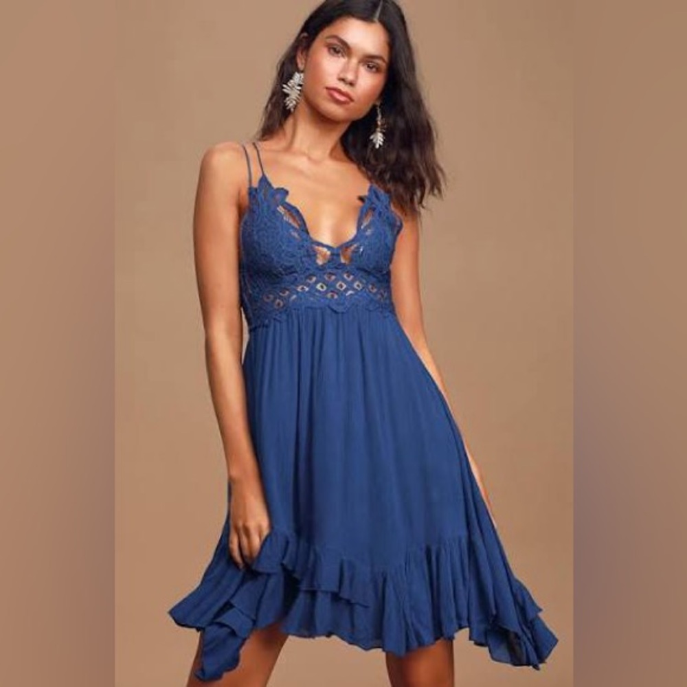 Free People Intimately Adella Slip Dress in Blue - XS
